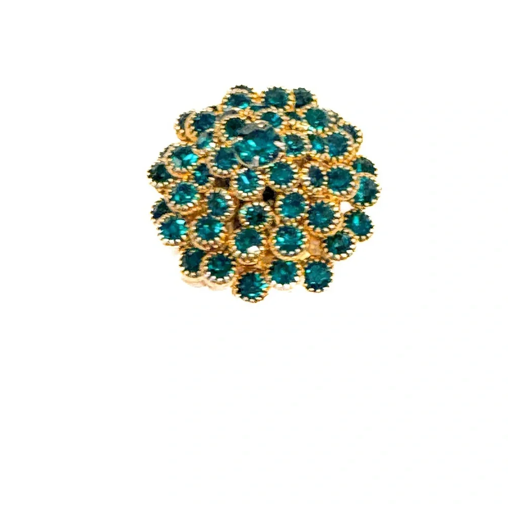 Vintage emerald-teal rhinestone cluster brooch - Picture 3 of 13
